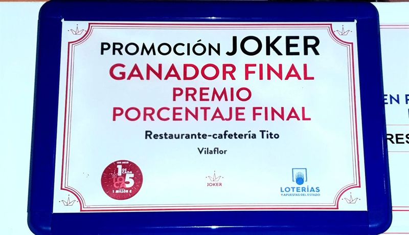 Diploma: Joker promotion final winner, Restaurante-cafetería Tito, Vilaflor